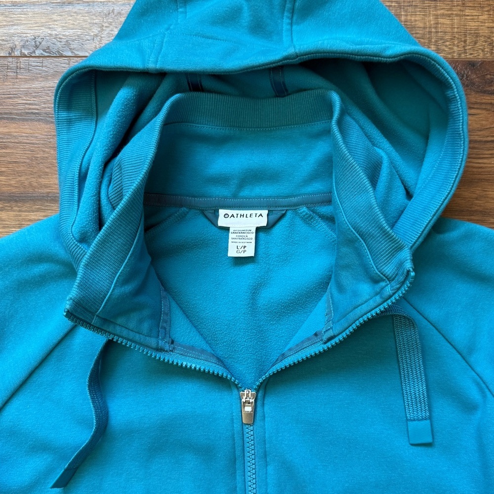 Athleta Women’s Zip Up Thumb Hole Sleeve Fleece Lined Hoodie Blue Size Large - Picture 4 of 11